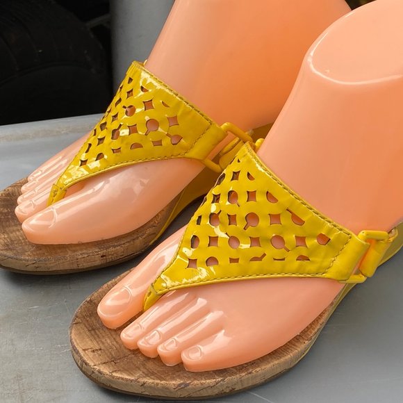 Coach Yellow Patent Platform Wedges Size 5 1/2B - Picture 1 of 10